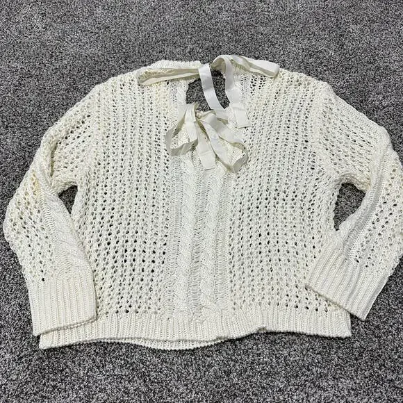 New with tags, VENUS Bow Tie Crochet Sweater, Cream, Size XL - Picture 8 of 15